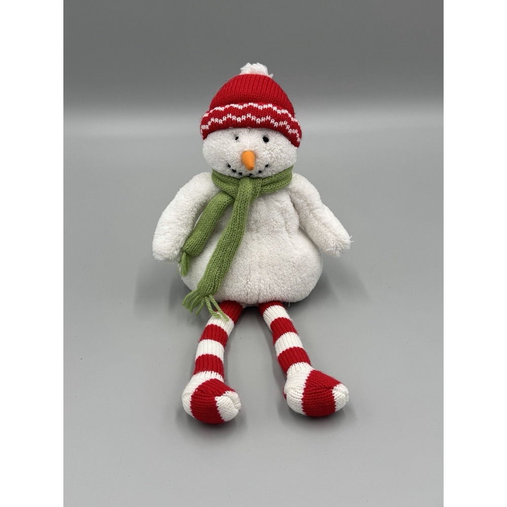 Hallmark Sitting Snowman Plush In Knit Hat Scarf Red White Striped Legs 12"